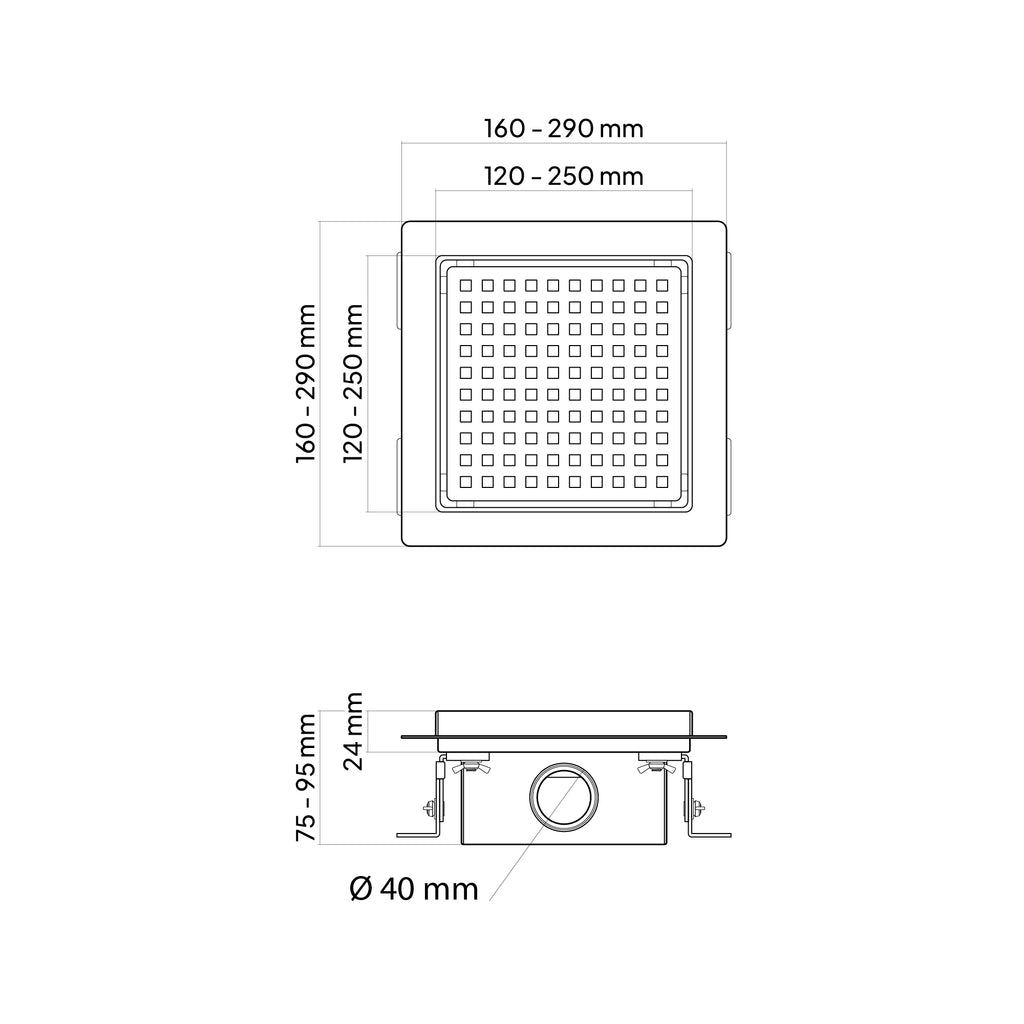 Scarico doccia quadrato in acciaio inox ultrapiatto - 4 misure Q5, argentato