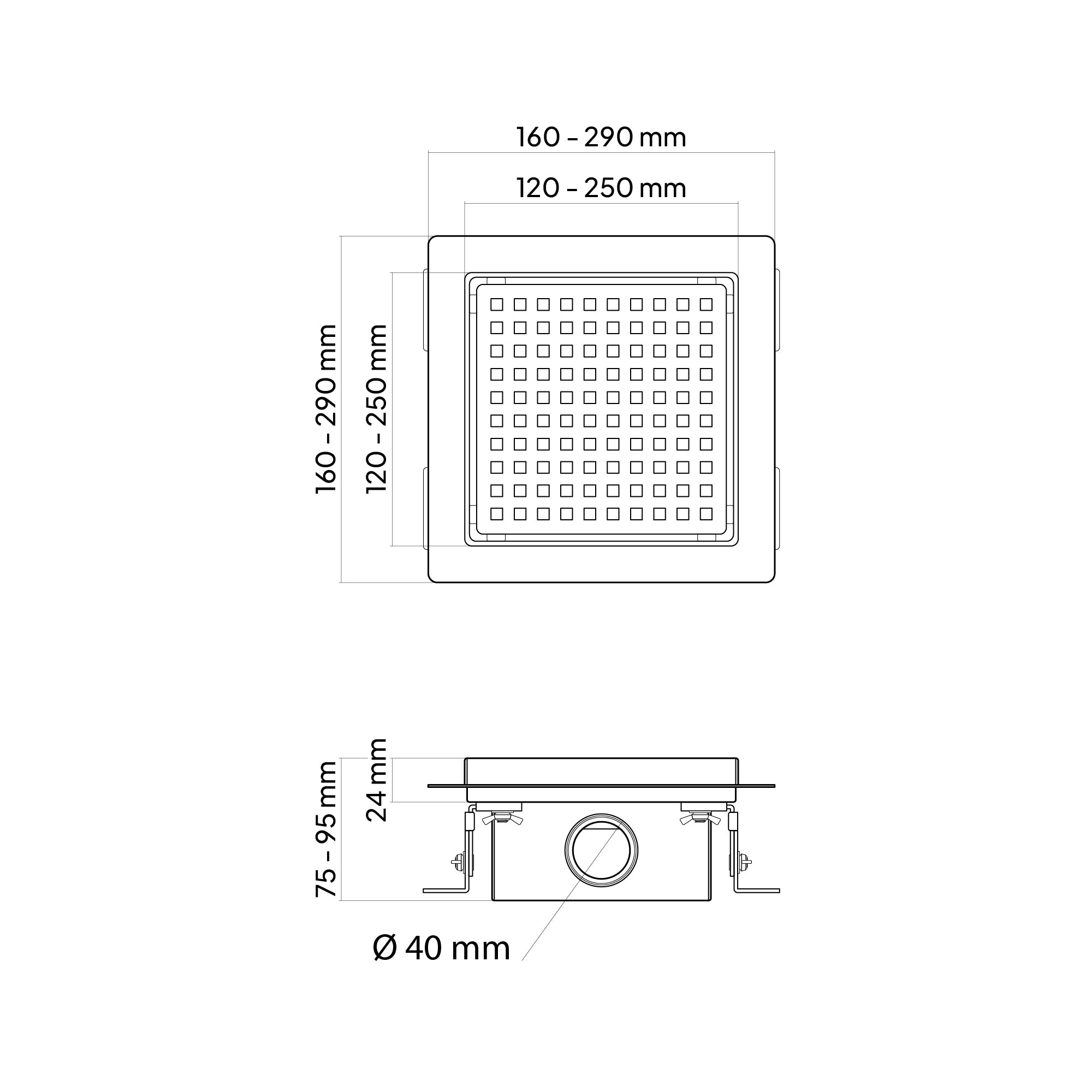 Scarico doccia quadrato in acciaio inox ultrapiatto - 4 misure Q5, argentato