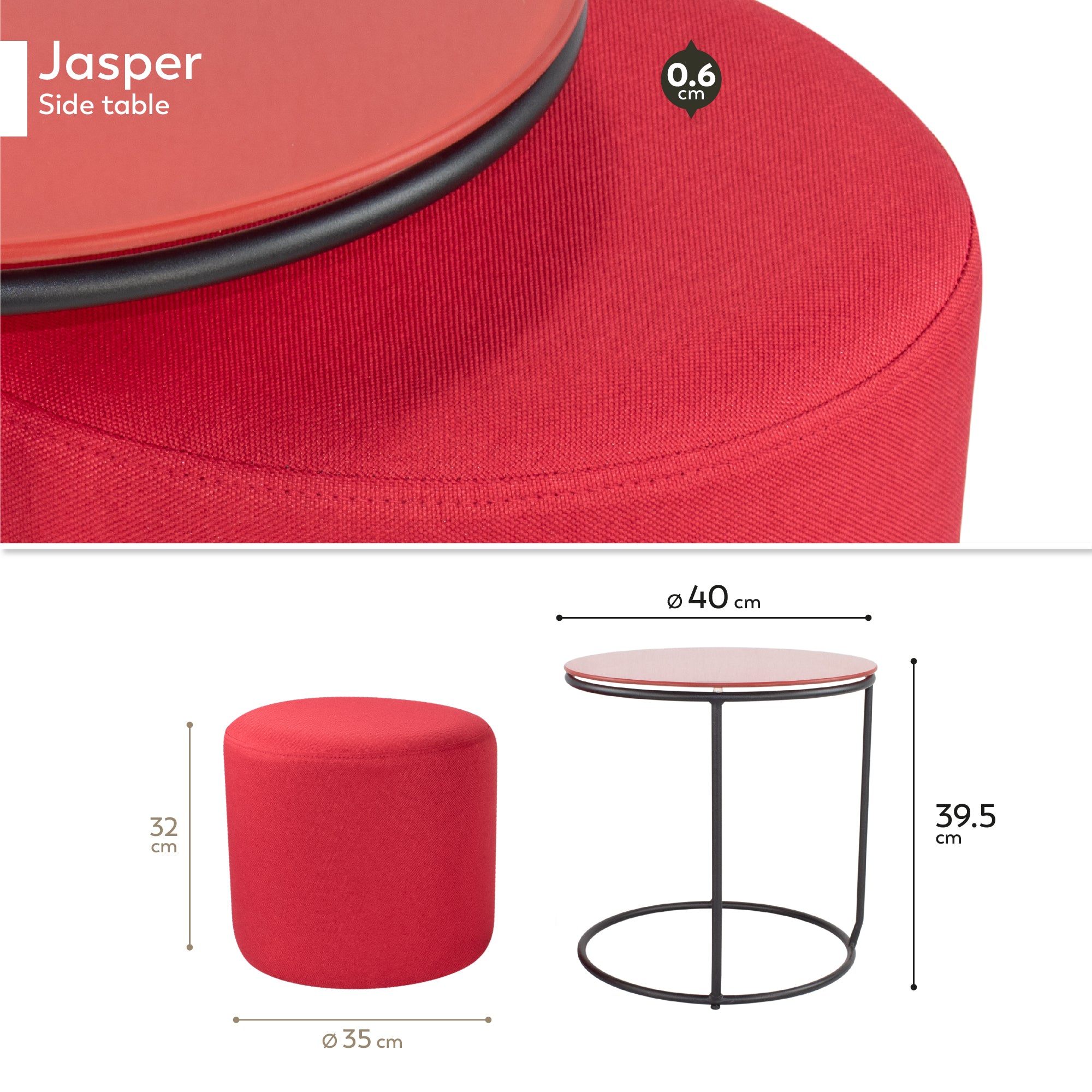 JASPER - Mesa de apoio com pufe embutido