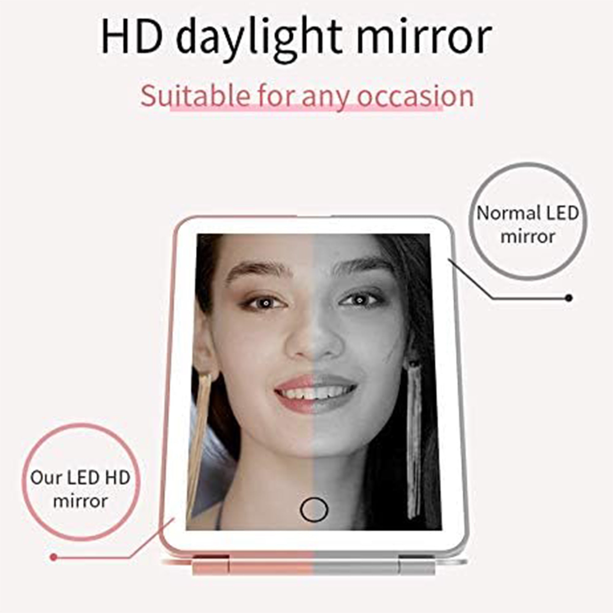 Specchio da trucco con luce LED, specchio portatile tipo tablet con illuminazione a 3 colori, luce regolabile, supporto regolabile, doppia alimentazione e controllo touch