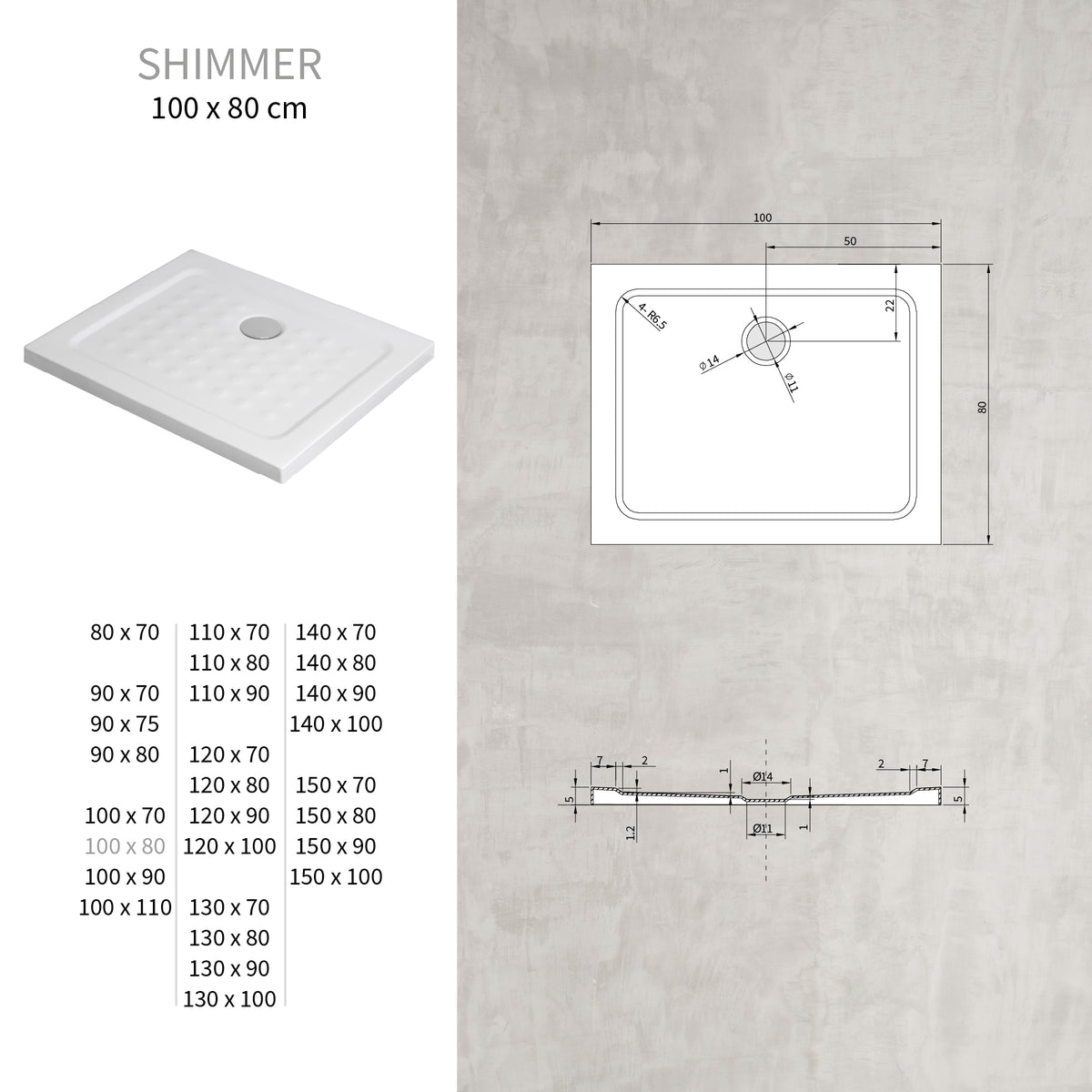 SHIMMER - Piatto doccia acrilico effetto bolle extrapiatto con finitura bianca e piletta inclusa