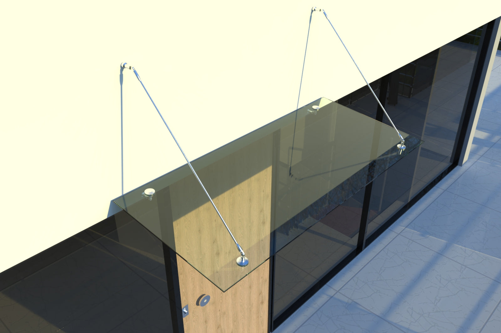 Marquesina de vidrio laminado de seguridad de 13 mm con soportes de acero inoxidable - Transparente, oscuro o satinado