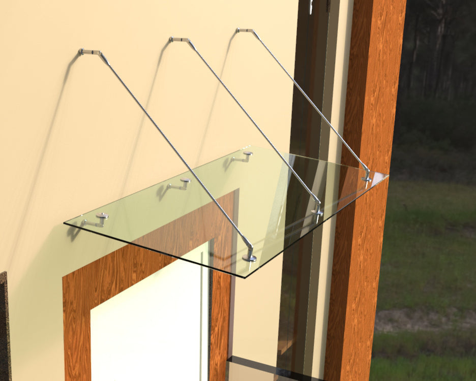 Marquesina de vidrio laminado de seguridad de 13 mm con soportes de acero inoxidable - Transparente, oscuro o satinado