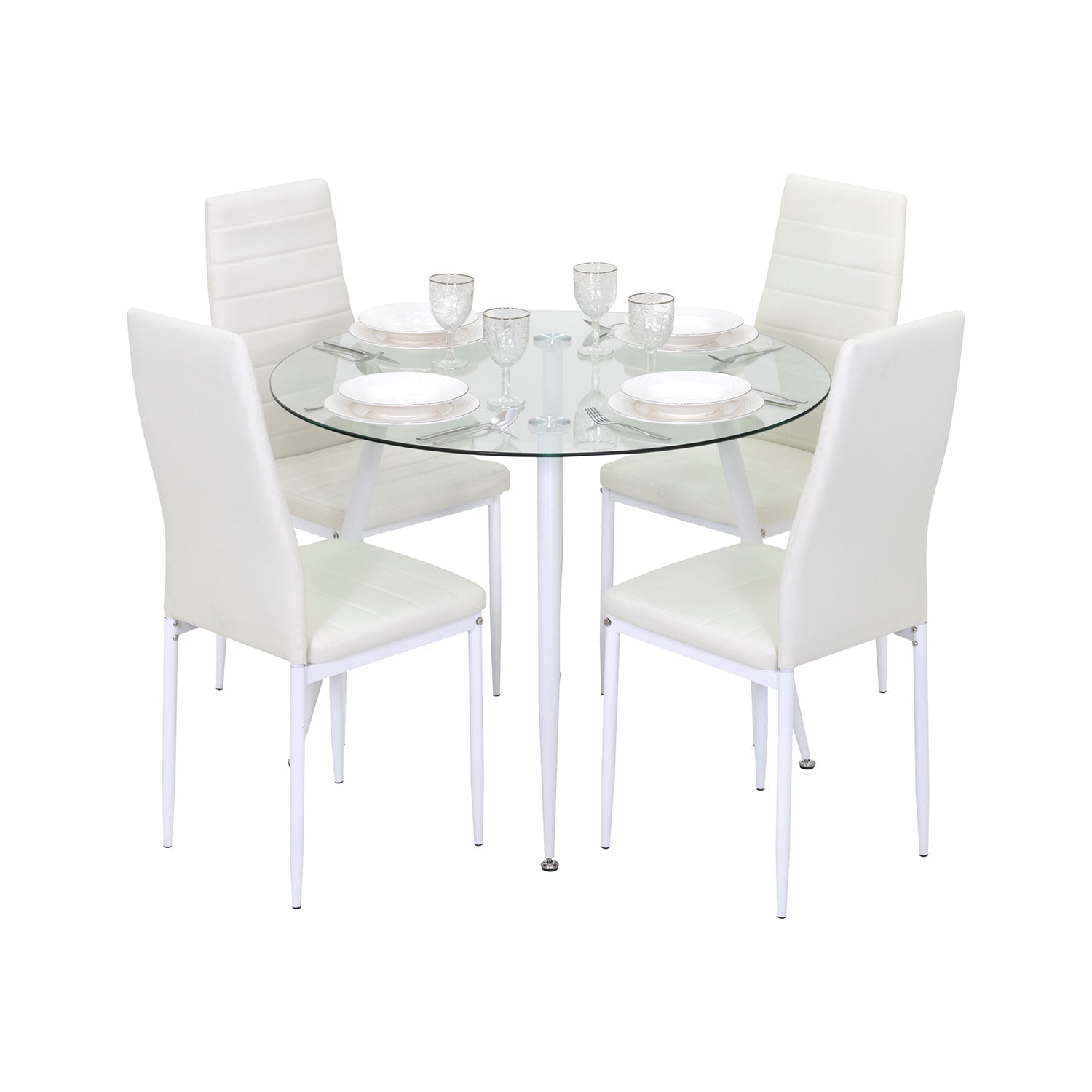 Conjunto de Mesa Corin com 4 Cadeiras Romantic/Shirley, Estrutura Metálica e Tampo em Vidro Temperado