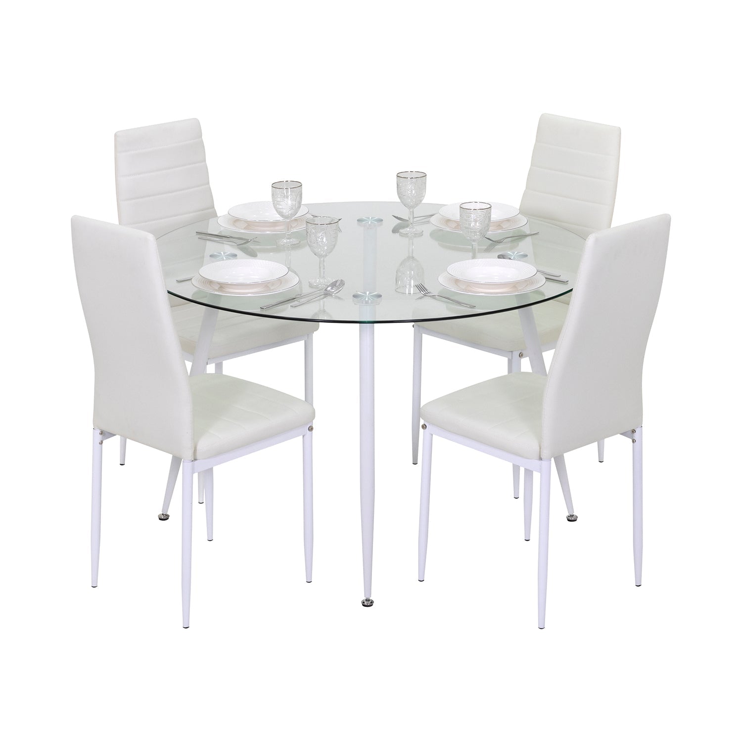 Conjunto de Mesa Corin com 4 Cadeiras Romantic/Shirley, Estrutura Metálica e Tampo em Vidro Temperado