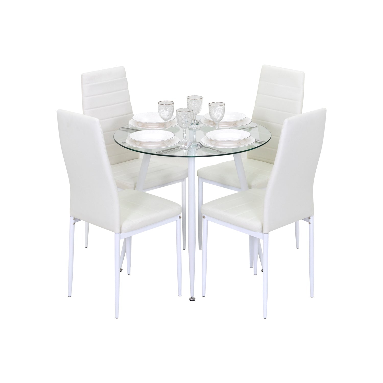 Conjunto de Mesa Corin com 4 Cadeiras Romantic/Shirley, Estrutura Metálica e Tampo em Vidro Temperado