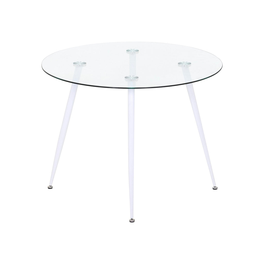 Conjunto de Mesa Corin con 4 Sillas Romantic/Shirley, Estructura Metálica y Tablero de Vidrio Templado