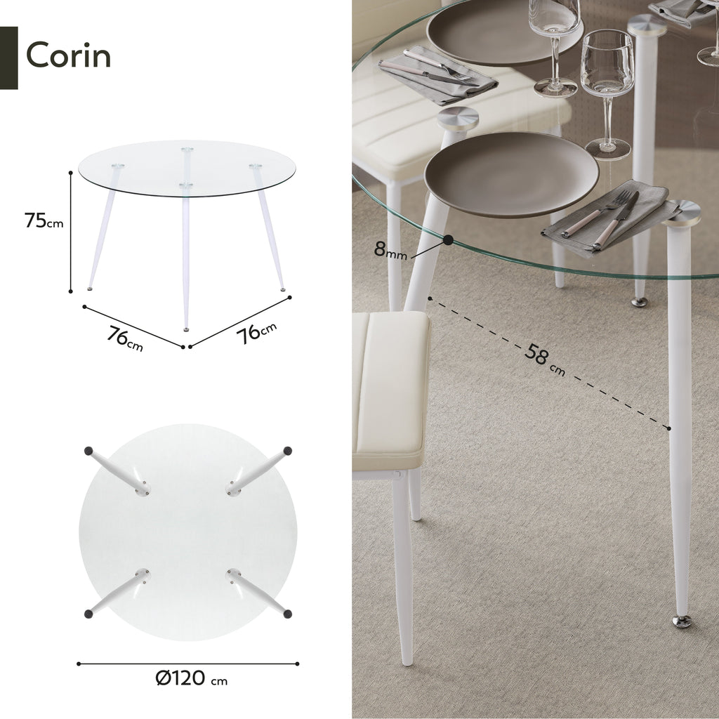 CORIN - Mesa de comedor con tablero de vidrio