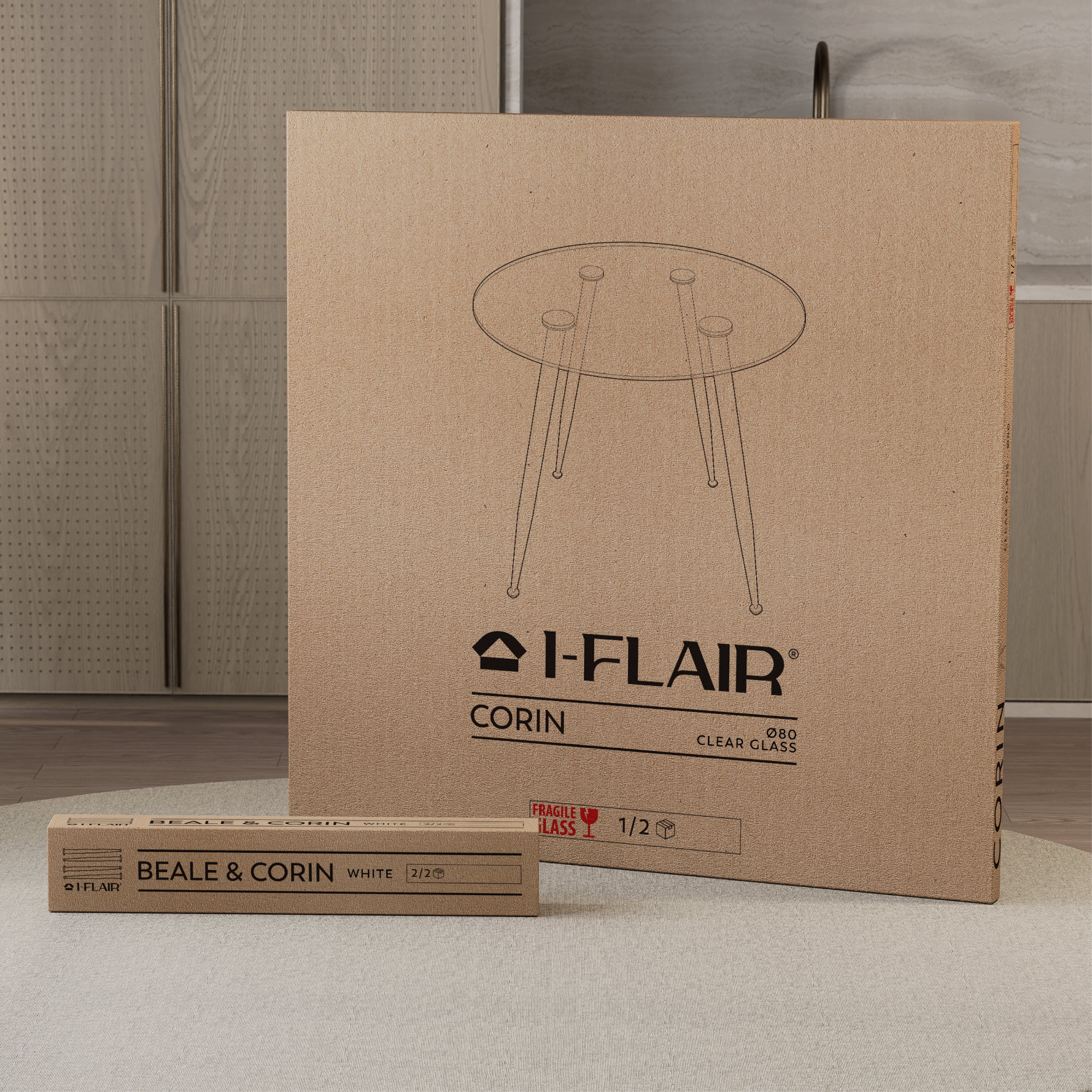 CORIN - Mesa de comedor con tablero de vidrio