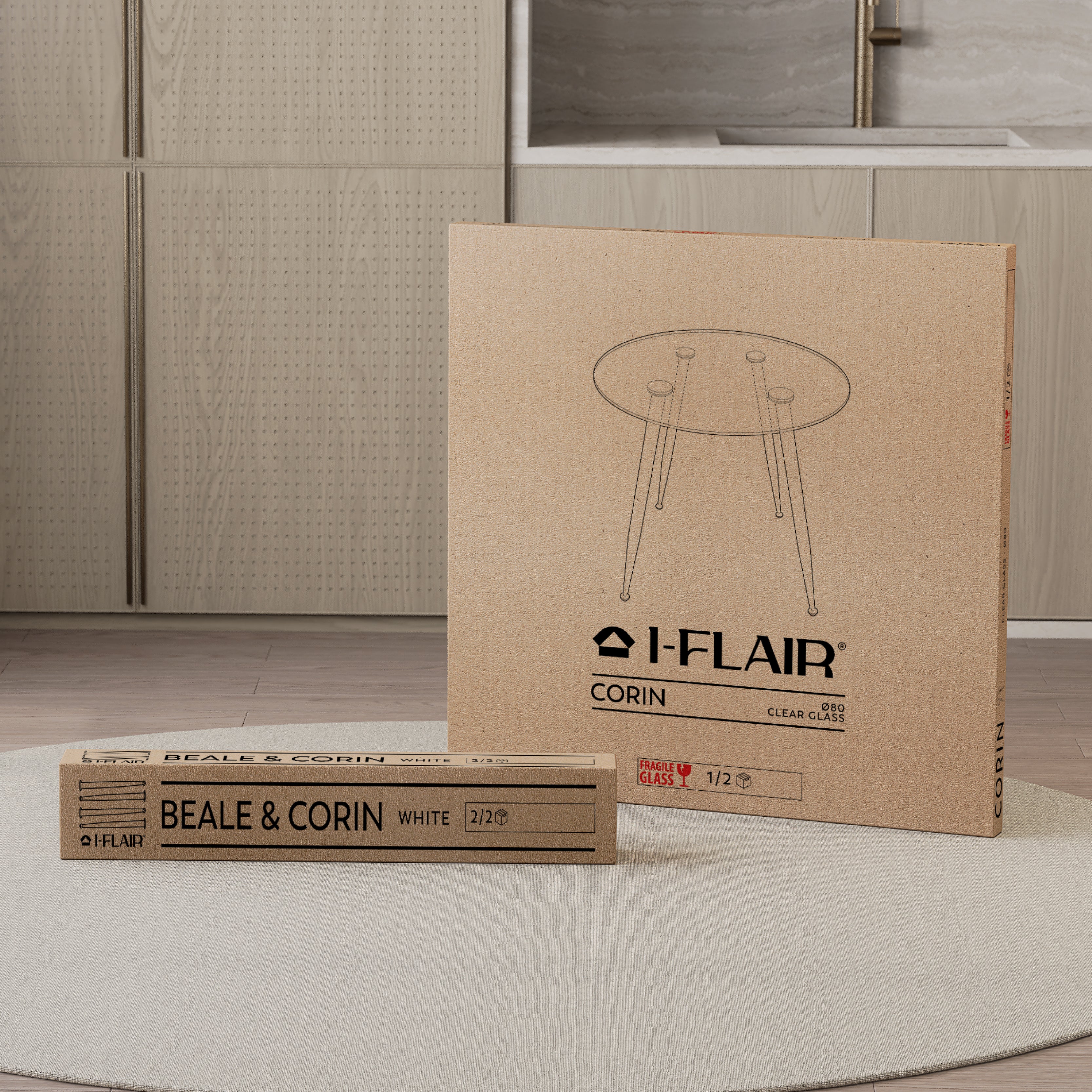 CORIN - Mesa de comedor con tablero de vidrio