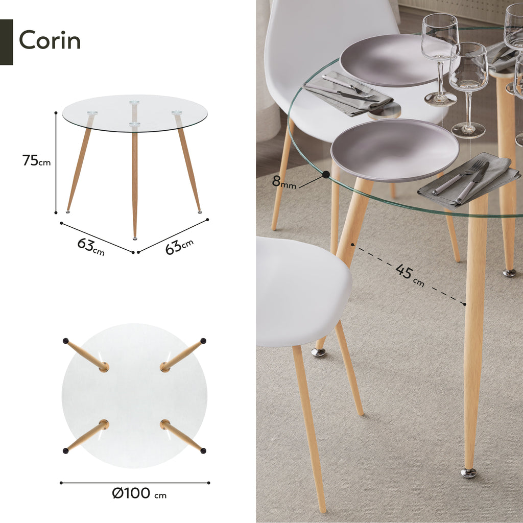CORIN - Mesa de comedor con tablero de vidrio