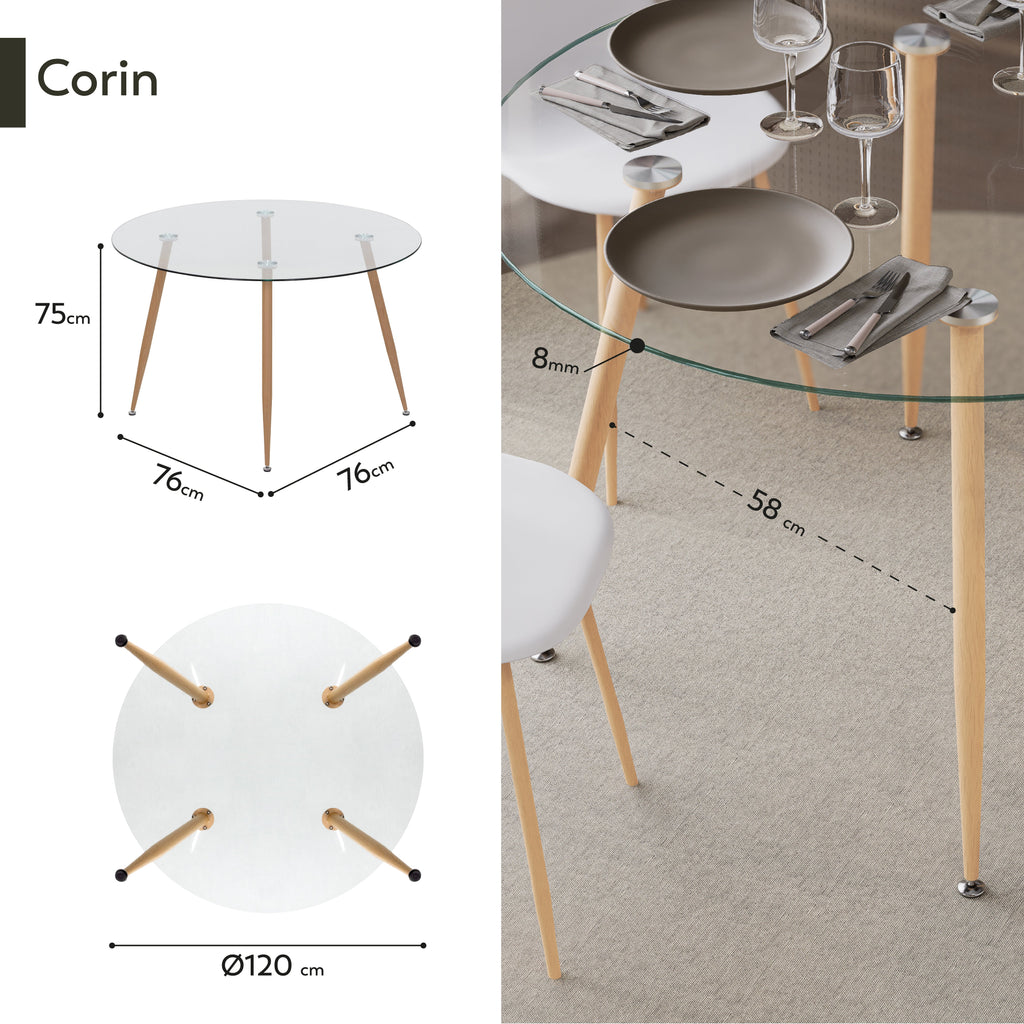 CORIN - Mesa de comedor con tablero de vidrio
