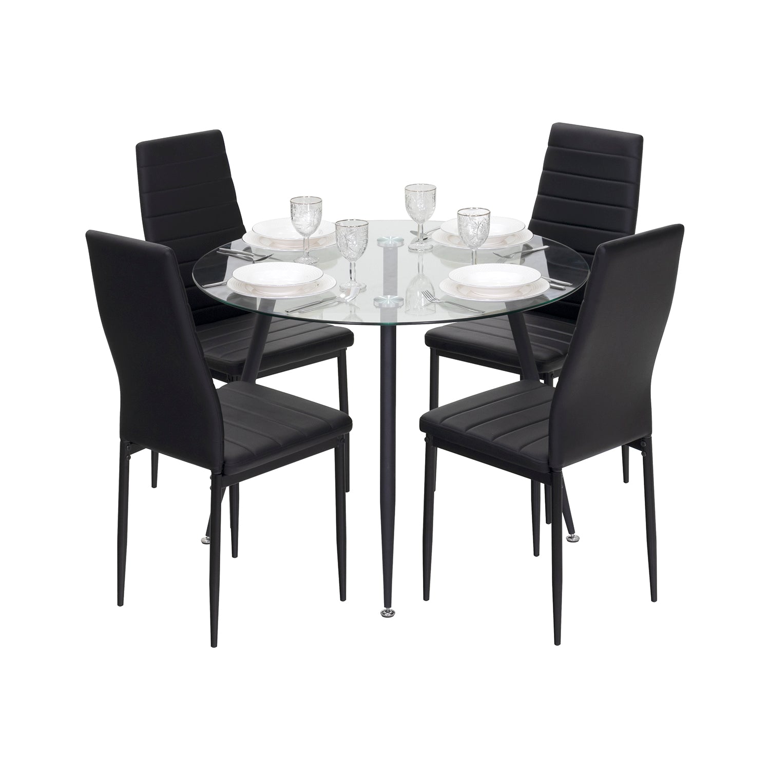 Conjunto de Mesa Corin com 4 Cadeiras Romantic/Shirley, Estrutura Metálica e Tampo em Vidro Temperado