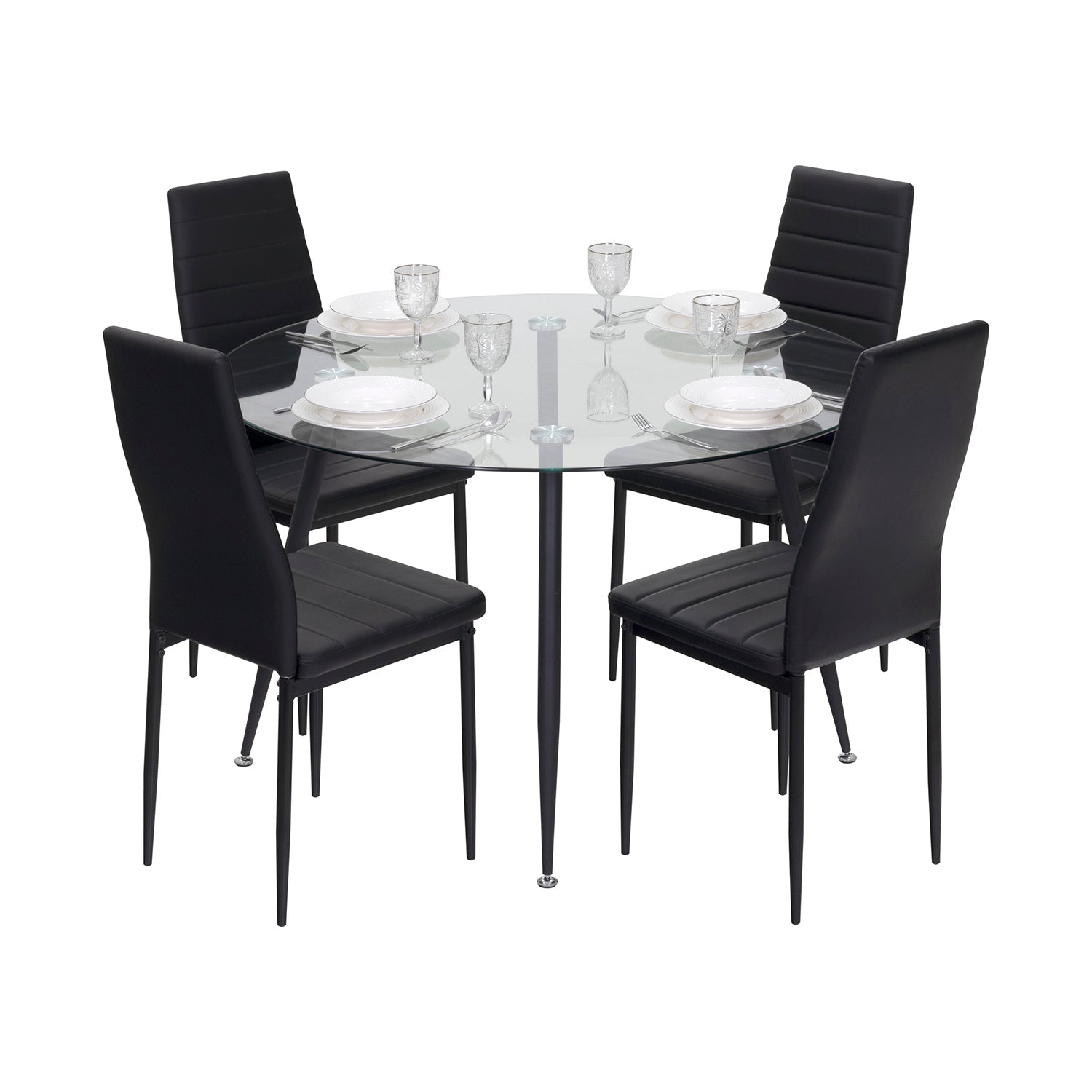 Conjunto de Mesa Corin com 4 Cadeiras Romantic/Shirley, Estrutura Metálica e Tampo em Vidro Temperado