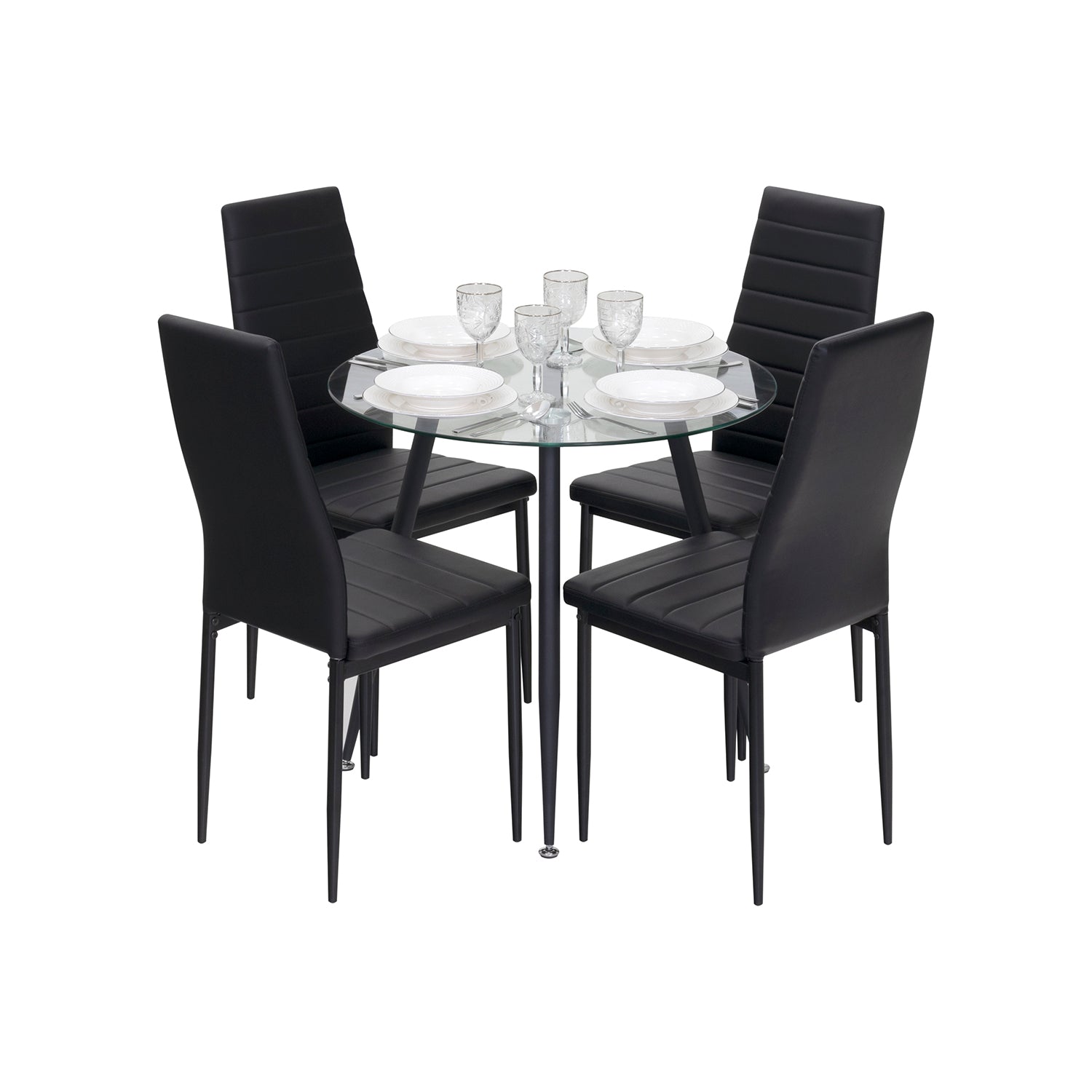 Conjunto de Mesa Corin con 4 Sillas Romantic/Shirley, Estructura Metálica y Tablero de Vidrio Templado