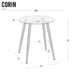 Conjunto de Mesa Corin con 4 Sillas Romantic/Shirley, Estructura Metálica y Tablero de Vidrio Templado