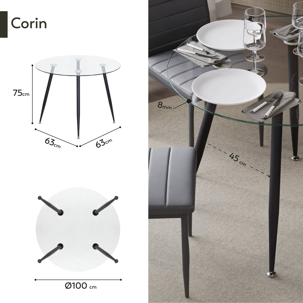 CORIN - Mesa de comedor con tablero de vidrio