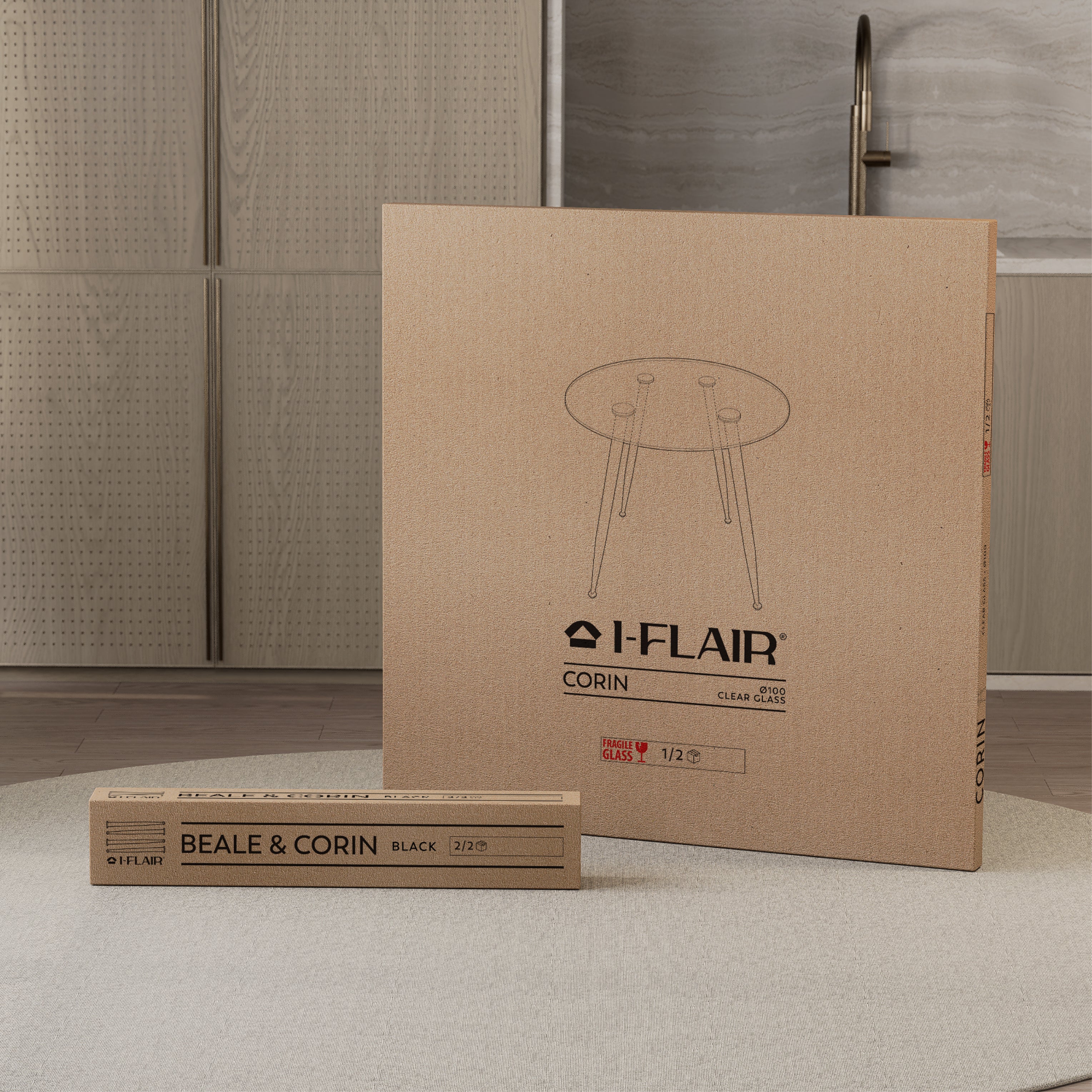 CORIN - Mesa de comedor con tablero de vidrio