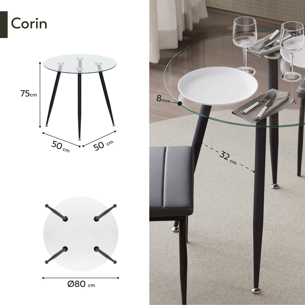 CORIN - Mesa de comedor con tablero de vidrio