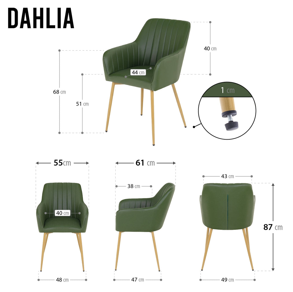 DAHLIA - Conjunto de 2 sillas de comedor en tejido PU o terciopelo
