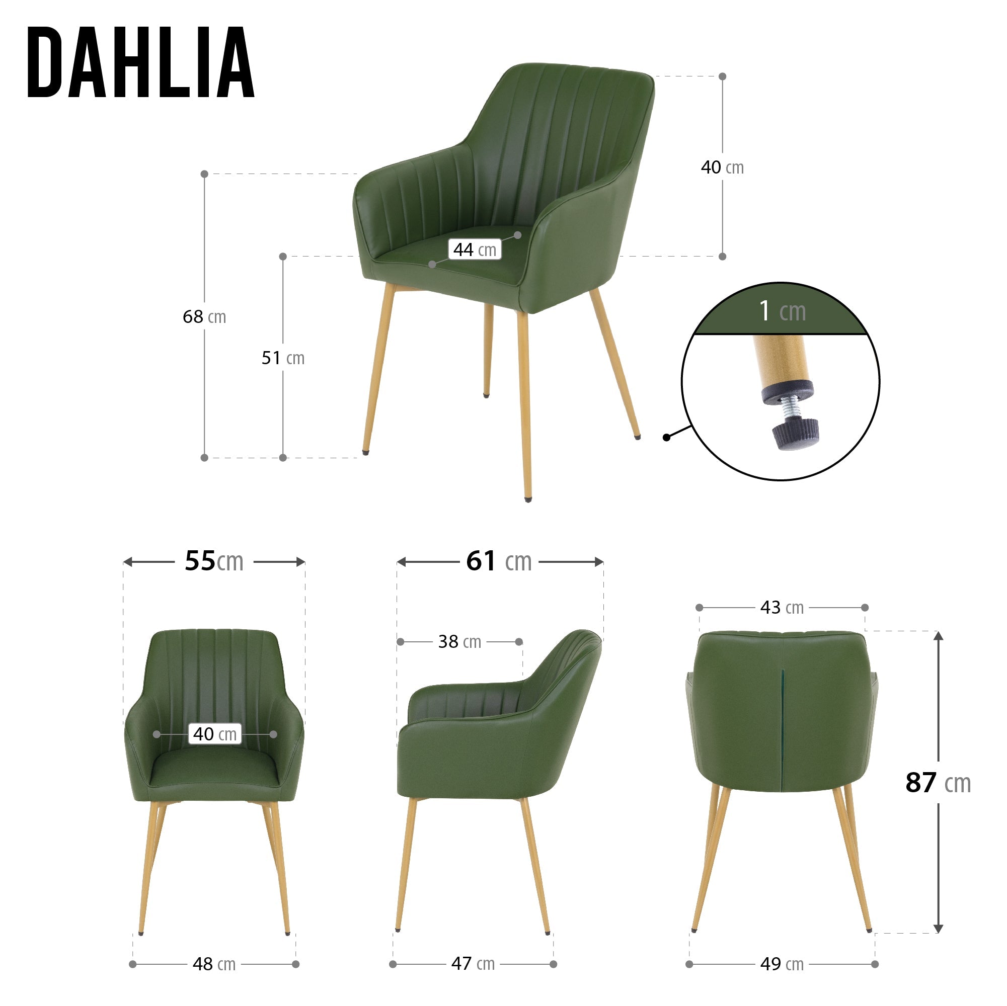 DAHLIA - Conjunto de 2 sillas de comedor en tejido PU o terciopelo
