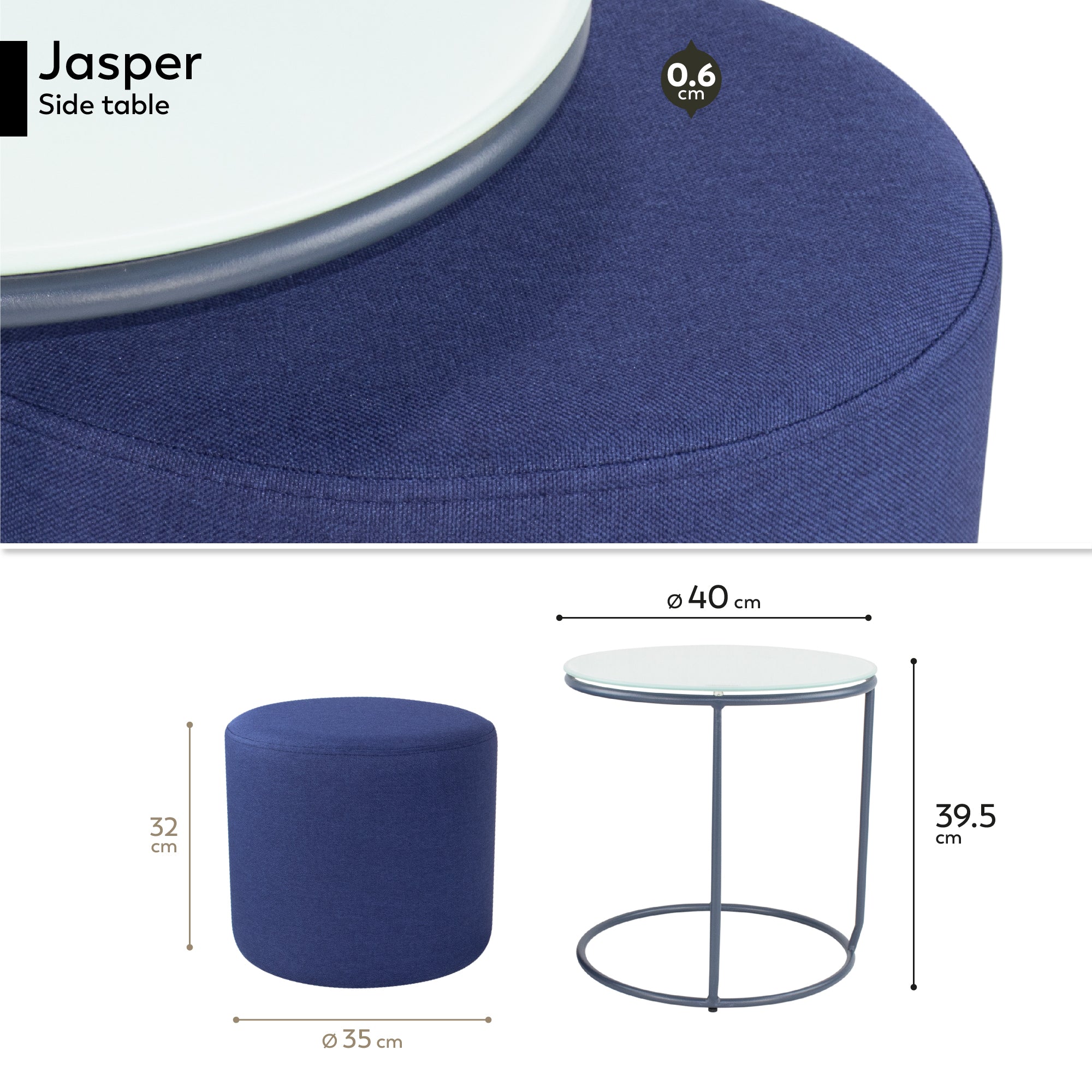 JASPER - Mesa de apoio com pufe embutido