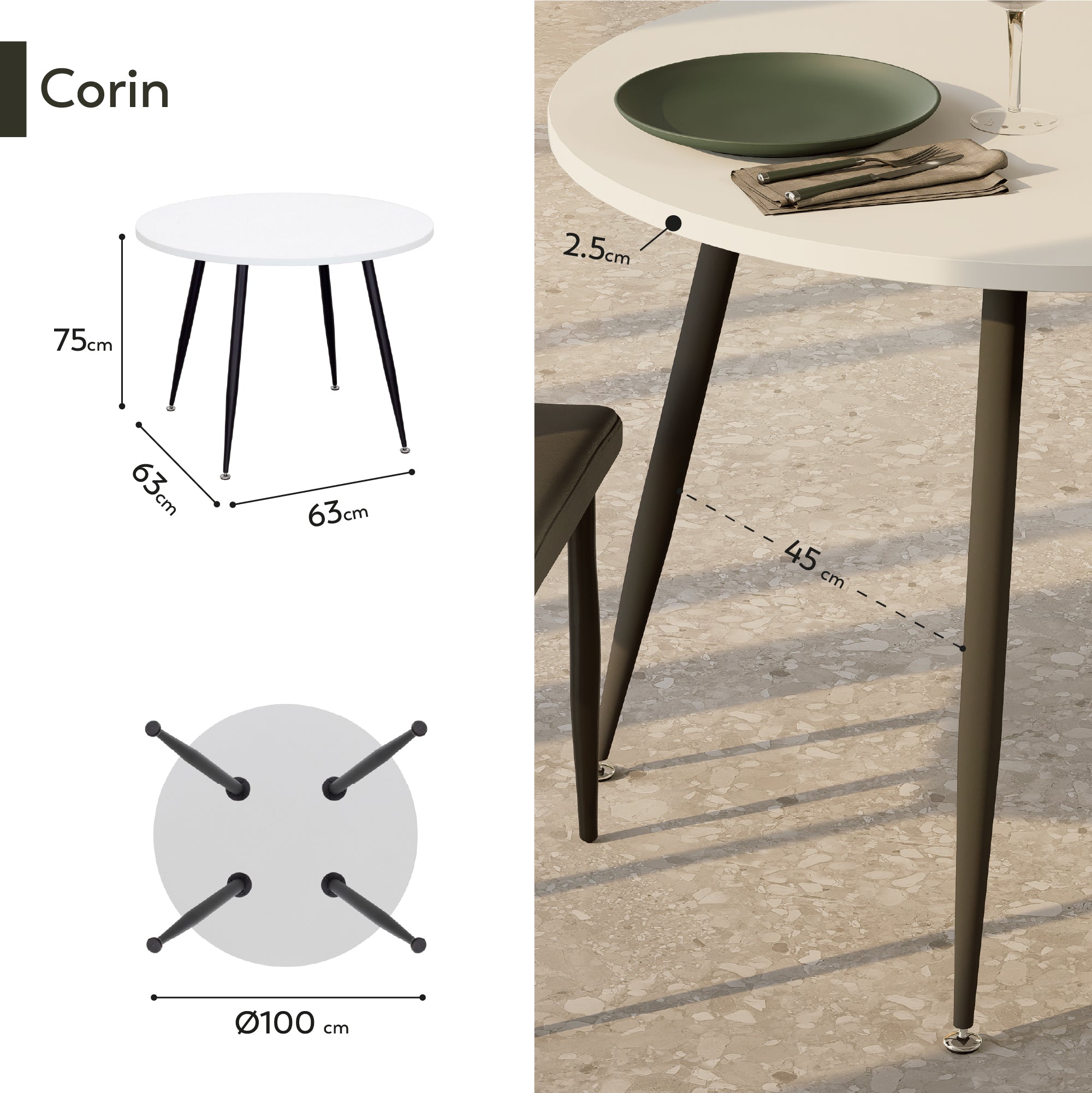 CORIN - Mesa de comedor con tablero de melamina