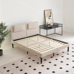 EMILY - Letto imbottito con testiera imbottita e rete a doghe in legno - Beige o Grigio