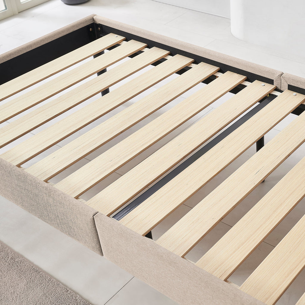 EMILY - Letto imbottito con testiera imbottita e rete a doghe in legno - Beige o Grigio