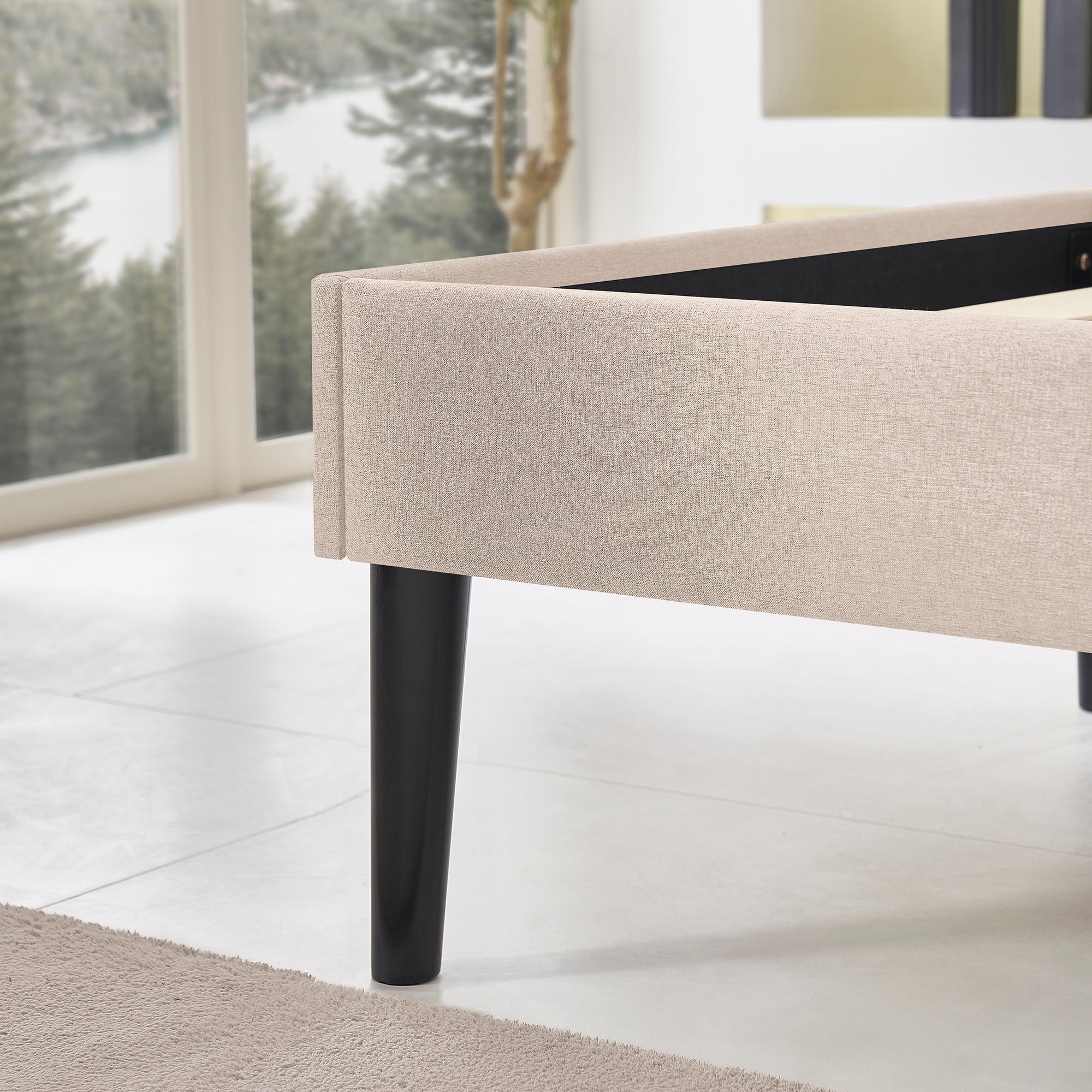 EMILY - Letto imbottito con testiera imbottita e rete a doghe in legno - Beige o Grigio