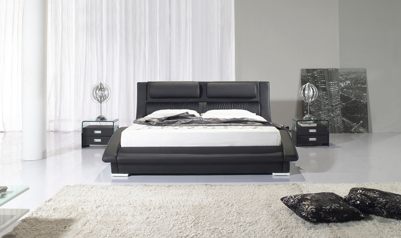 LEANDRO - Letto in pelle sintetica nero e bianco