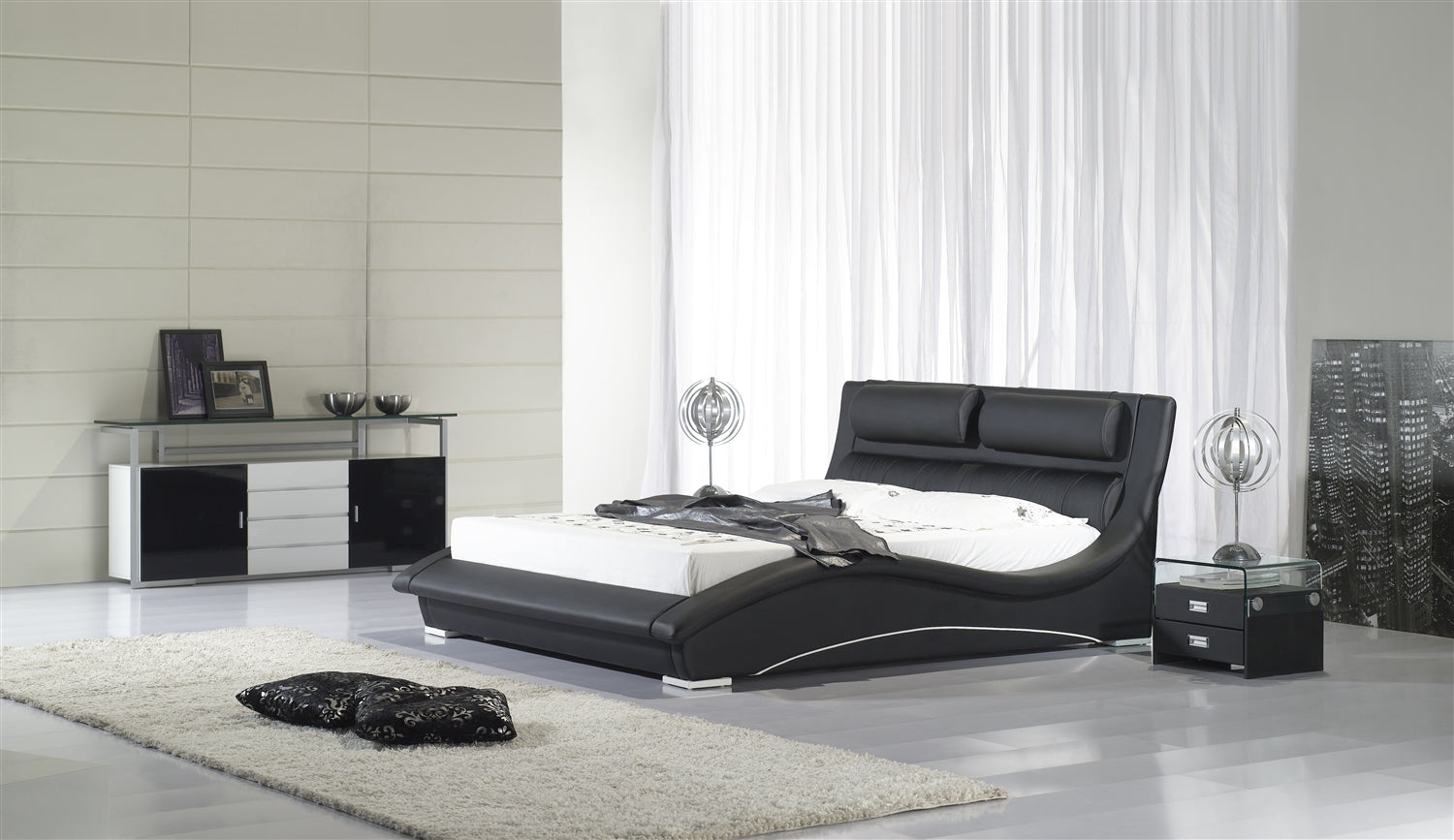 LEANDRO - Letto in pelle sintetica nero e bianco