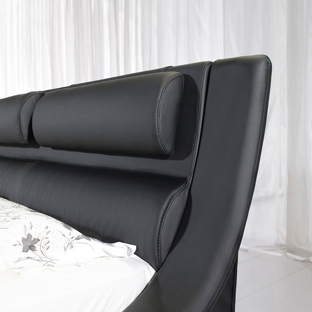 LEANDRO - Letto in pelle sintetica nero e bianco