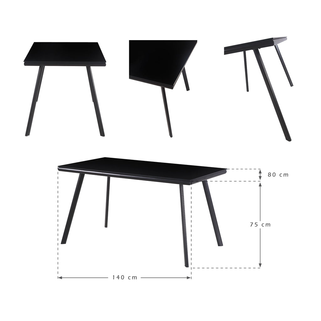 ELEGANCE - Mesa de comedor 140 cm - tablero de vidrio templado y estructura metálica, diseño nórdico, negro/blanco