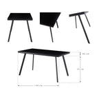 ELEGANCE - Mesa de comedor 140 cm - tablero de vidrio templado y estructura metálica, diseño nórdico, negro/blanco