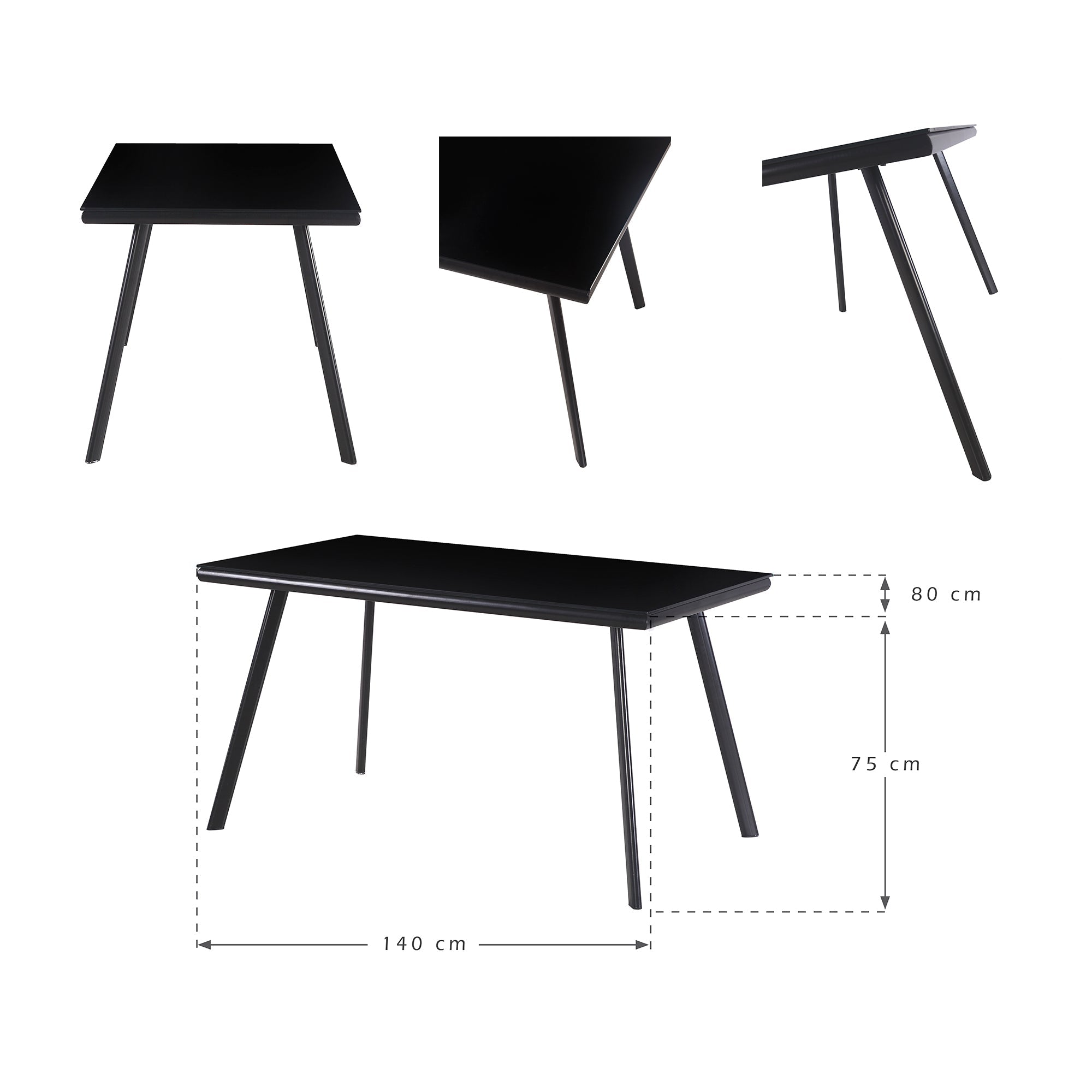 ELEGANCE - Mesa de comedor 140 cm - tablero de vidrio templado y estructura metálica, diseño nórdico, negro/blanco