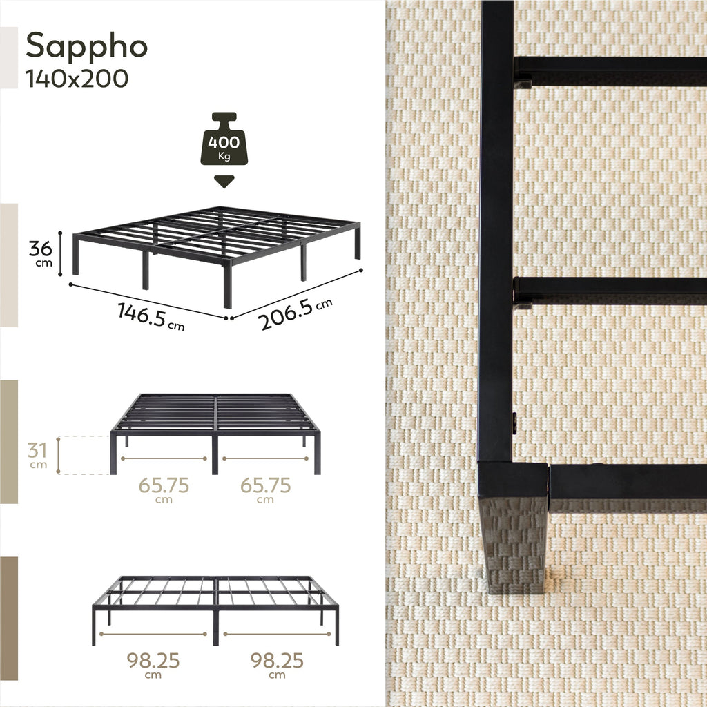 SAPPHO - Letto piattaforma metallico con spazio contenitivo di 31 cm - Nero o Bianco