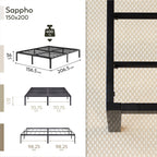 SAPPHO - Letto piattaforma metallico con spazio contenitivo di 31 cm - Nero o Bianco