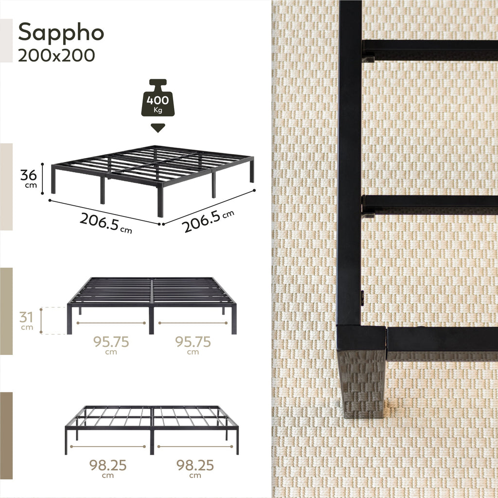 SAPPHO - Letto piattaforma metallico con spazio contenitivo di 31 cm - Nero o Bianco