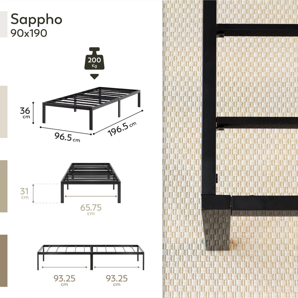 SAPPHO - Letto piattaforma metallico con spazio contenitivo di 31 cm - Nero o Bianco