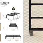 SAPPHO - Letto piattaforma metallico con spazio contenitivo di 31 cm - Nero o Bianco