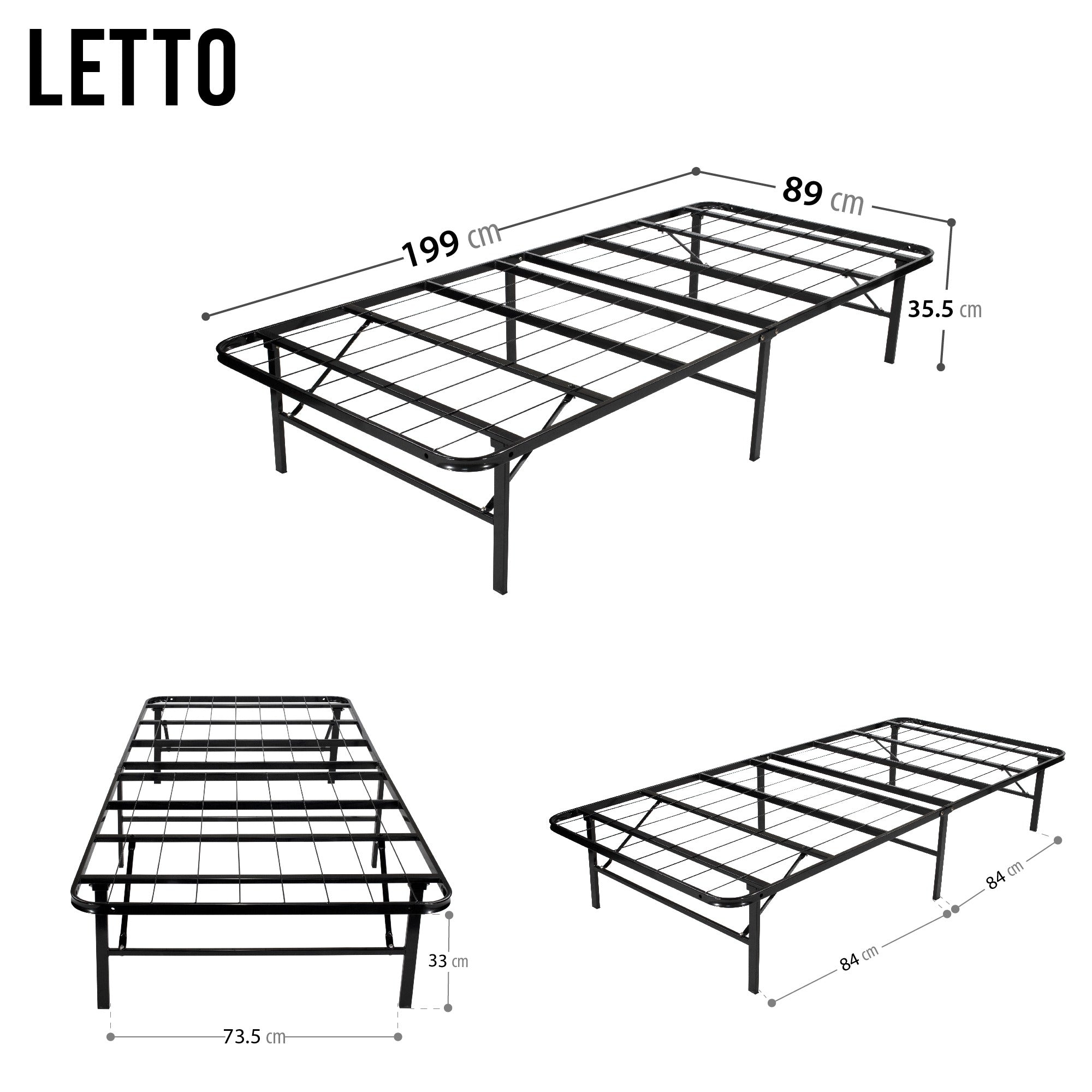LETTO - Letto pieghevole con struttura metallica, compatto e facile da montare