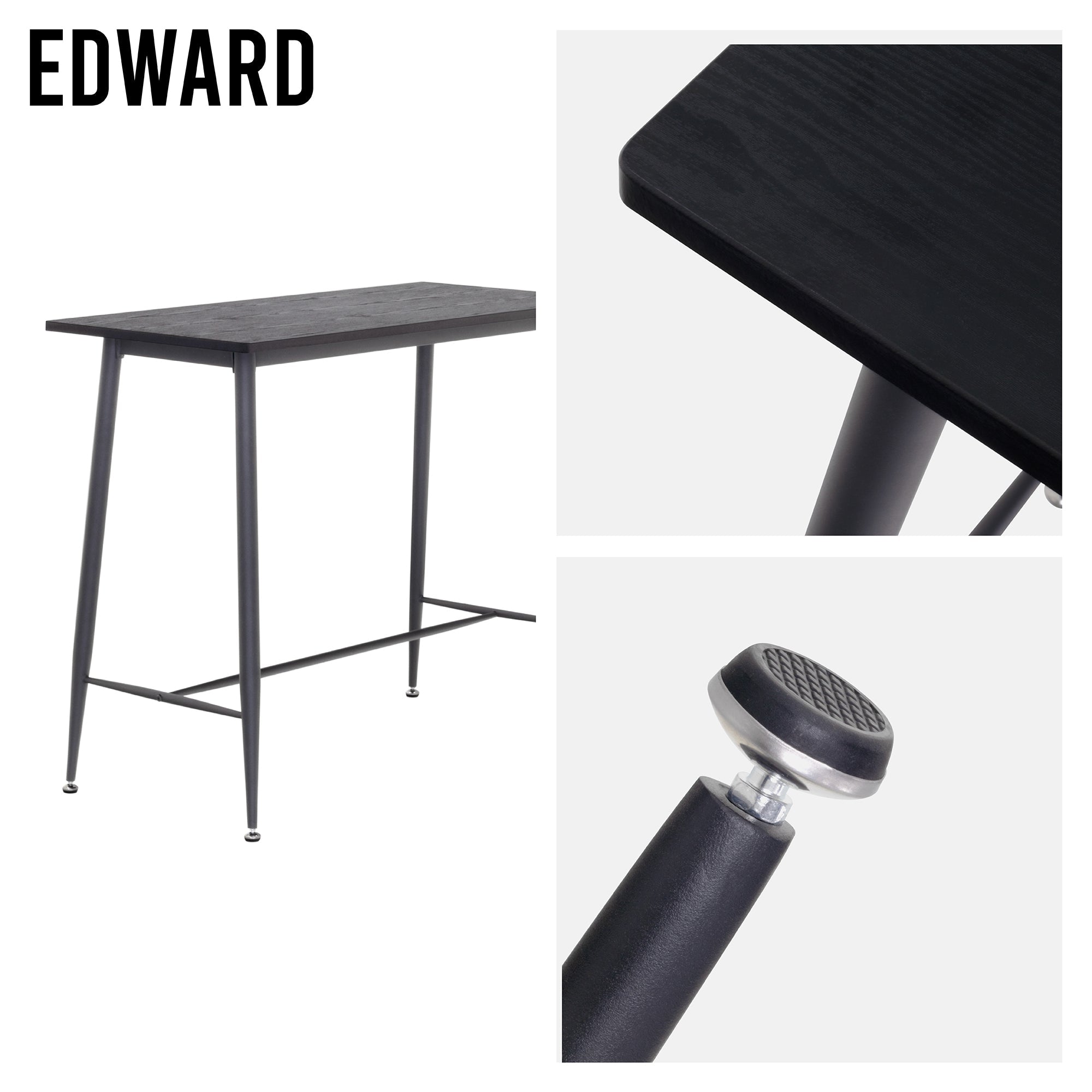 EDWARD - Mesa de bar 110x50x90 cm - estructura metálica robusta, pies antideslizantes, montaje fácil