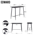 EDWARD - Mesa de bar 110x50x90 cm - estructura metálica robusta, pies antideslizantes, montaje fácil