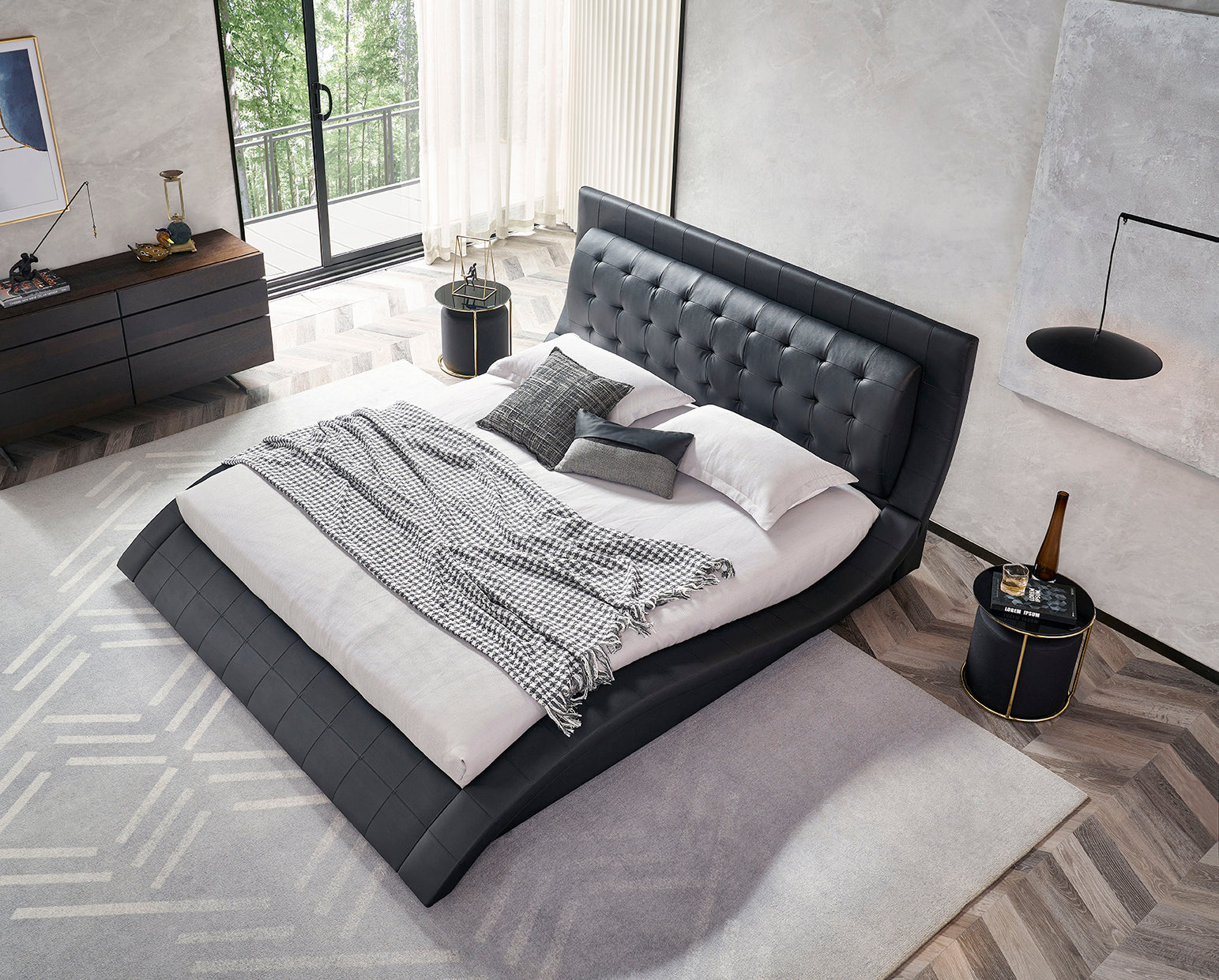 ST. TROPEZ - Letto imbottito di lusso con testiera capitonné, bottoni in pelle o cristalli, in vari colori