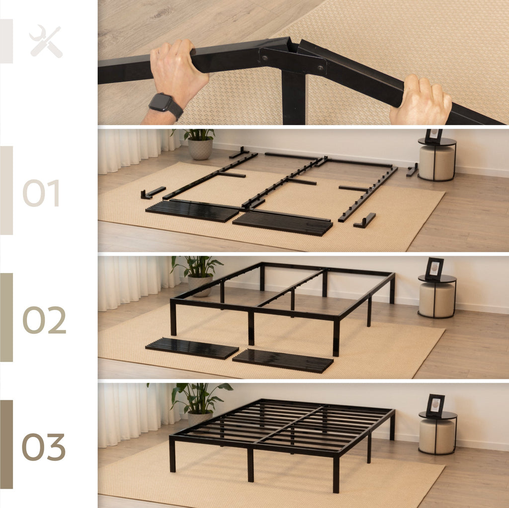 SAPPHO - Letto piattaforma metallico con spazio contenitivo di 31 cm - Nero o Bianco