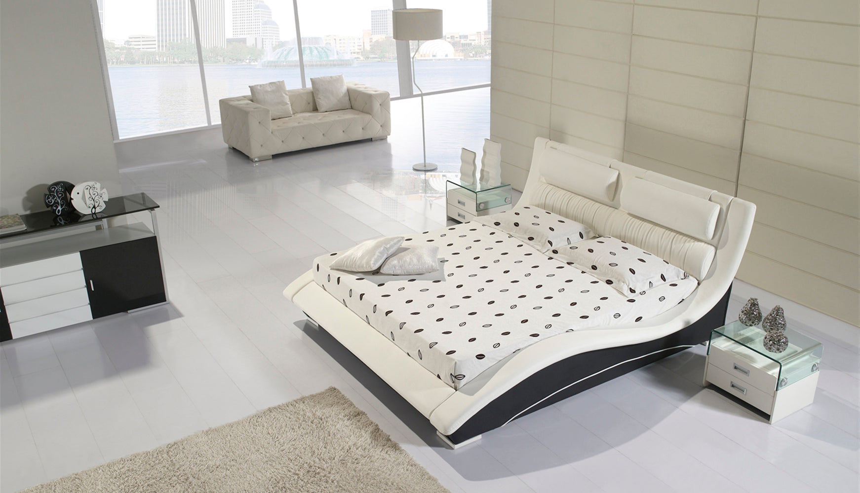 LEANDRO - Letto in pelle sintetica nero e bianco