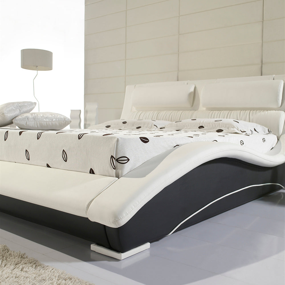LEANDRO - Letto in pelle sintetica nero e bianco