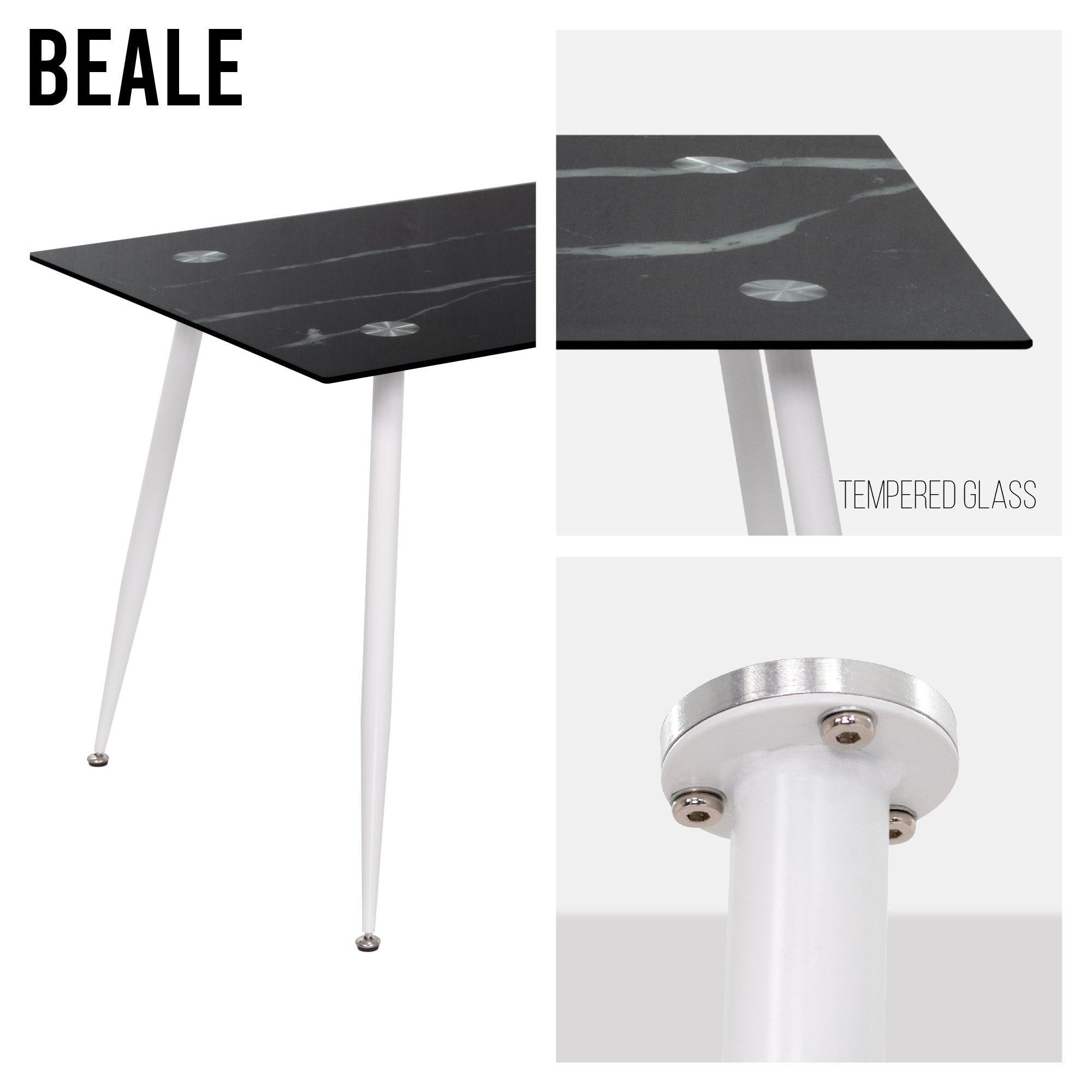 BEALE - Mesa de comedor fija rectangular, estructura metálica y varios acabados de tablero