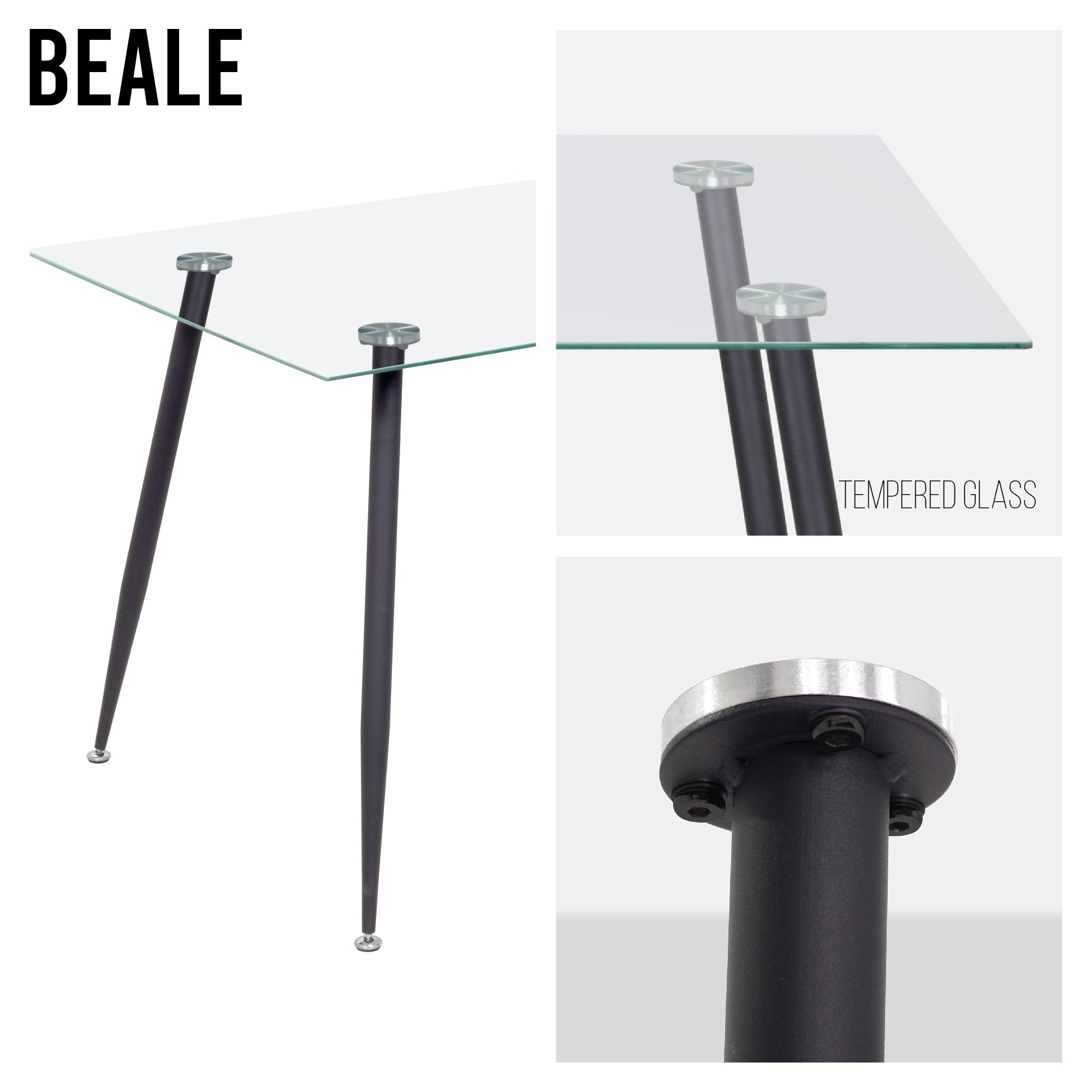 BEALE - Mesa de comedor fija rectangular, estructura metálica y varios acabados de tablero